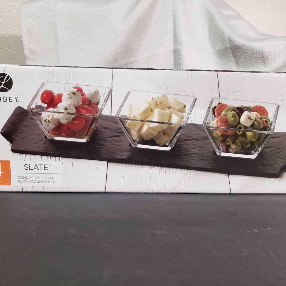 NIB Libbey Slate Condiment Server